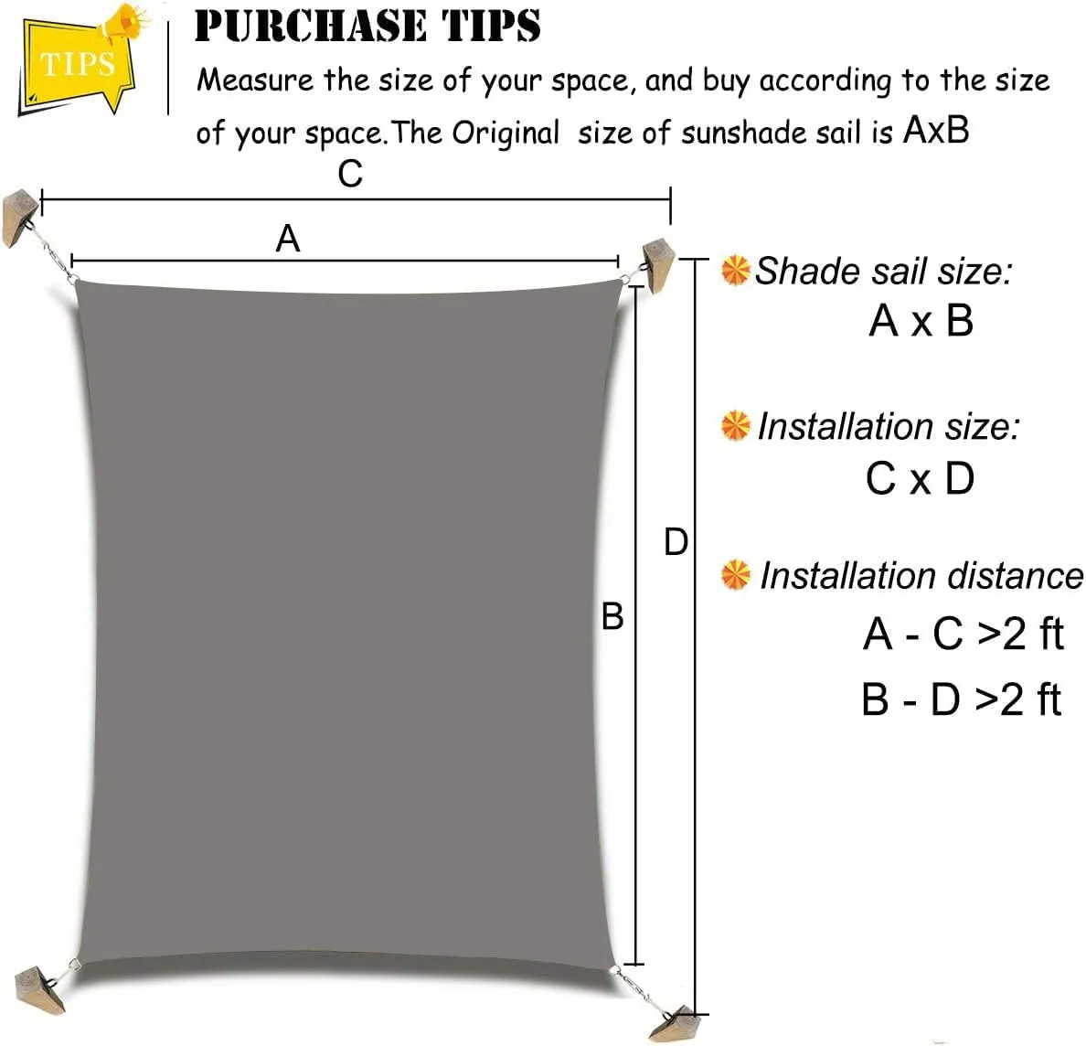 6'x'10' Rectangle Patio Sun Shade Sail（Grey Color）