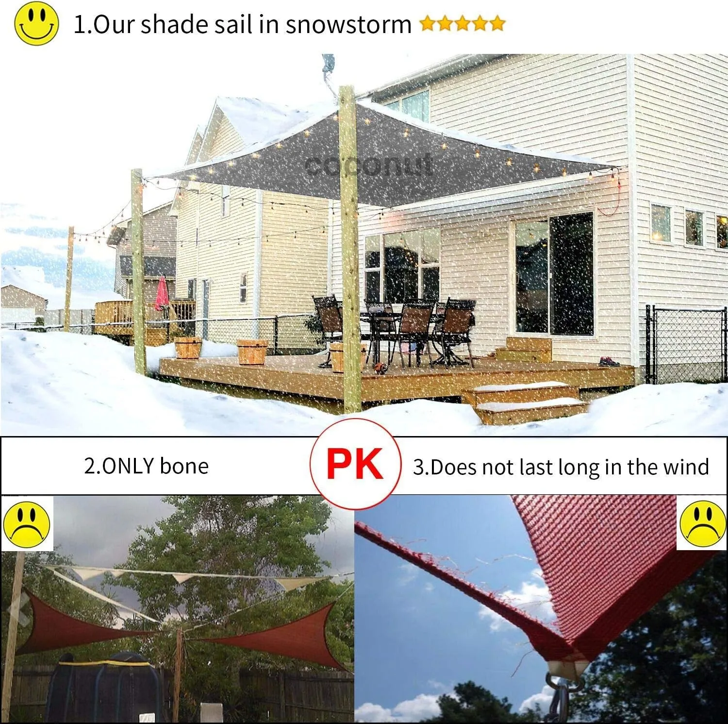 6'x'10' Rectangle Patio Sun Shade Sail（Grey Color）