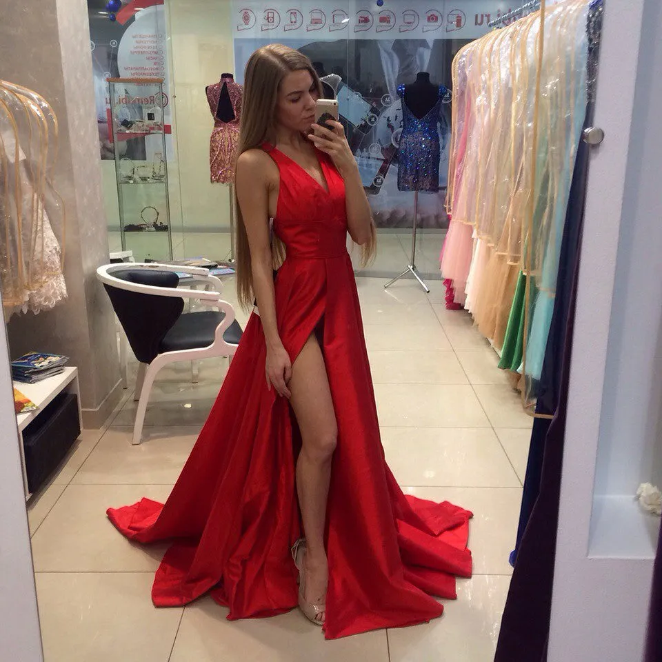 Backless Prom Dress Red Prom Dresses Chiffon  Backless Evening Dresses