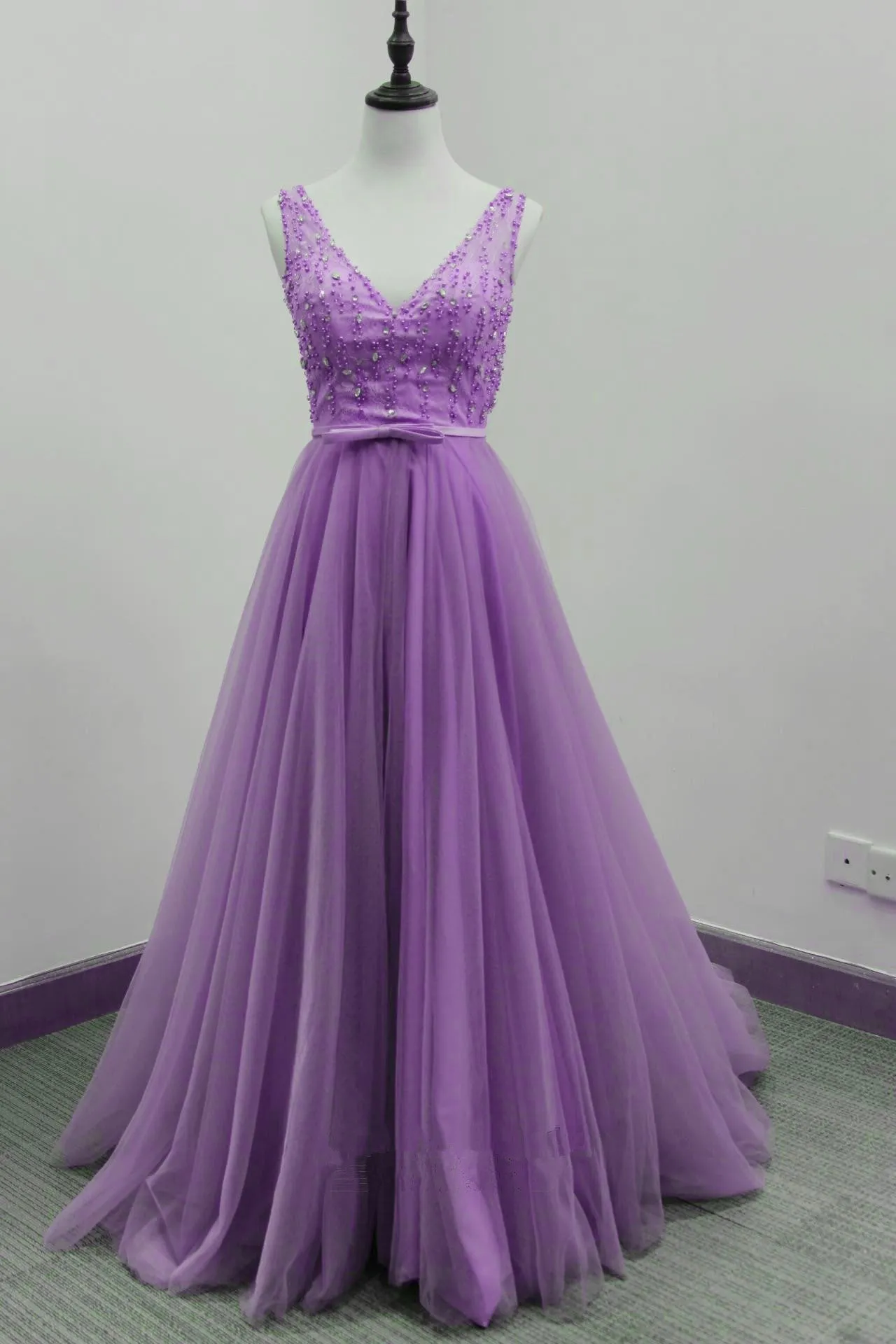 Beautiful Long Light Purple V-neckline Party Dress, Prom Dress