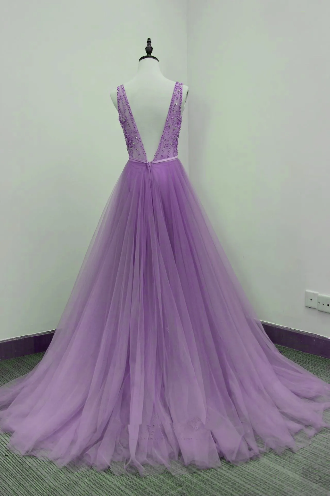 Beautiful Long Light Purple V-neckline Party Dress, Prom Dress