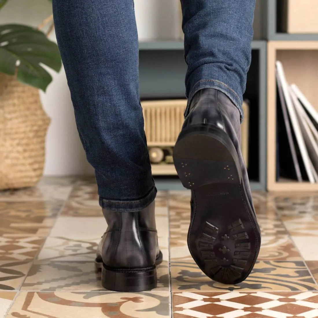 Bottines Derby Demi-Chasse en cuir patiné gris