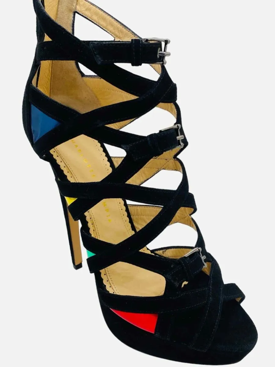 CHARLOTTE OLYMPIA Black w/ Multicolor Heeled Sandals 40