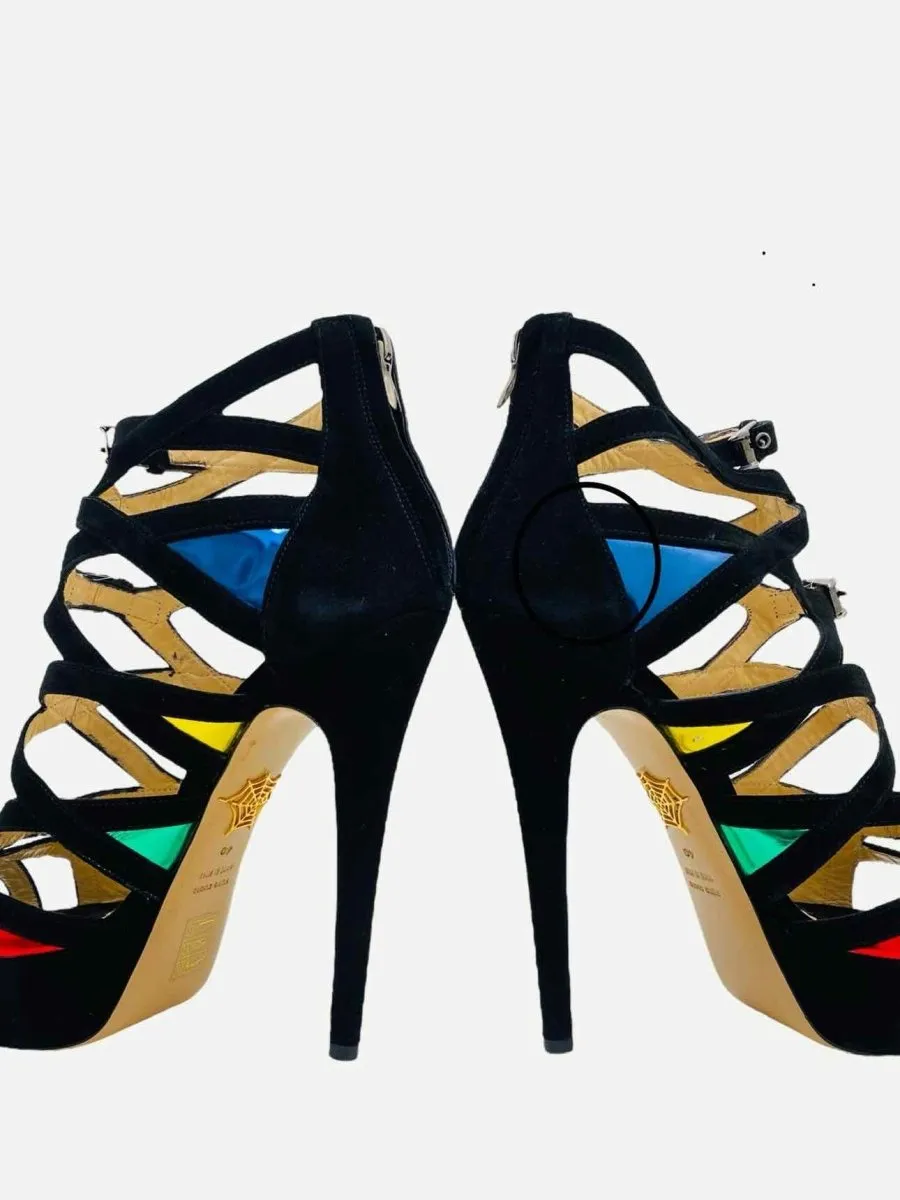 CHARLOTTE OLYMPIA Black w/ Multicolor Heeled Sandals 40