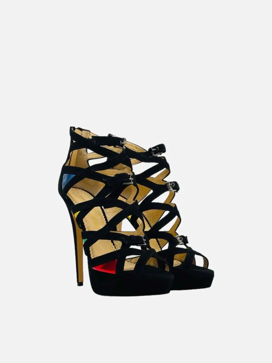 CHARLOTTE OLYMPIA Black w/ Multicolor Heeled Sandals 40