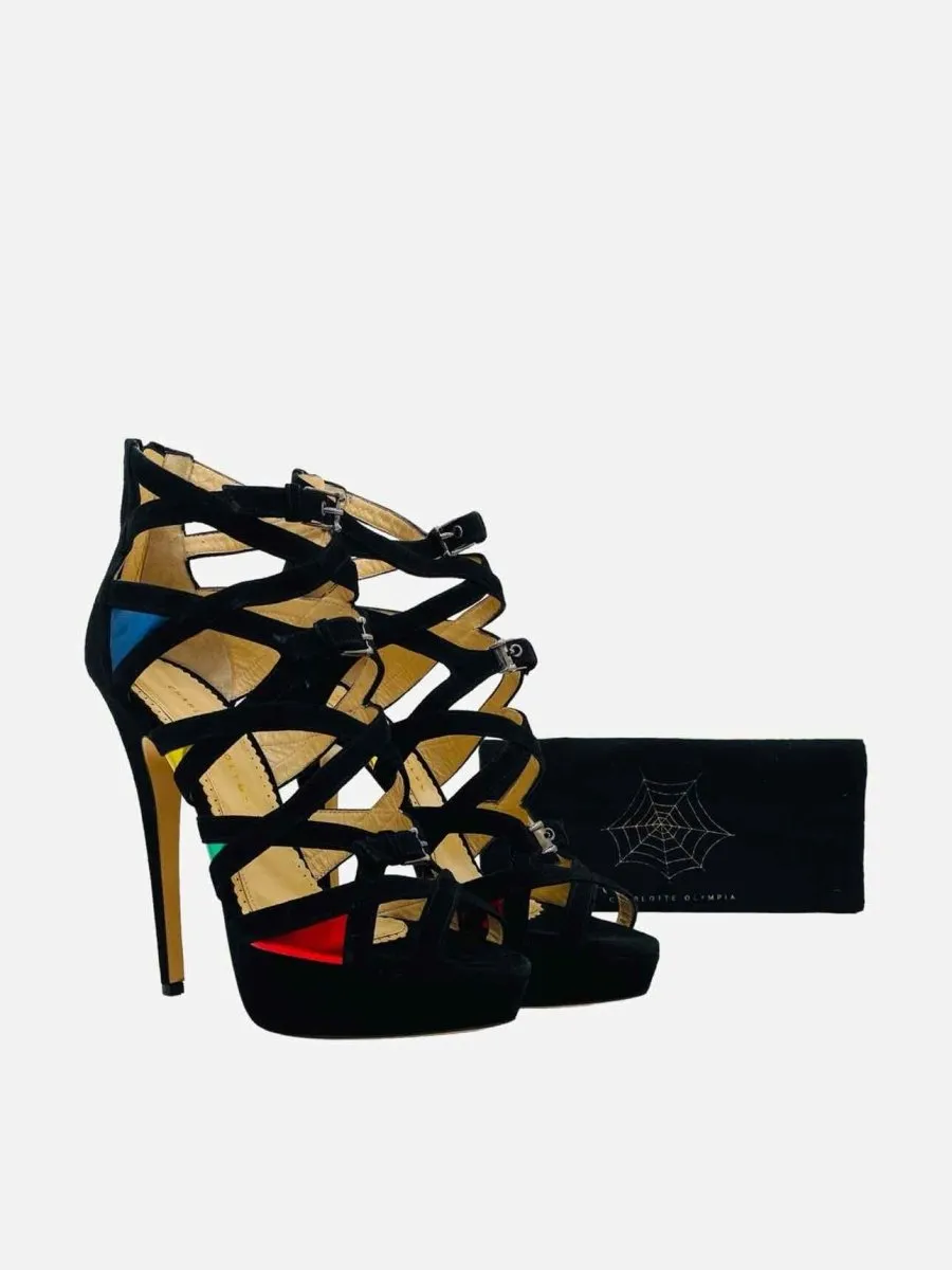 CHARLOTTE OLYMPIA Black w/ Multicolor Heeled Sandals 40