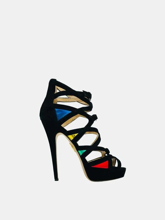 CHARLOTTE OLYMPIA Black w/ Multicolor Heeled Sandals 40