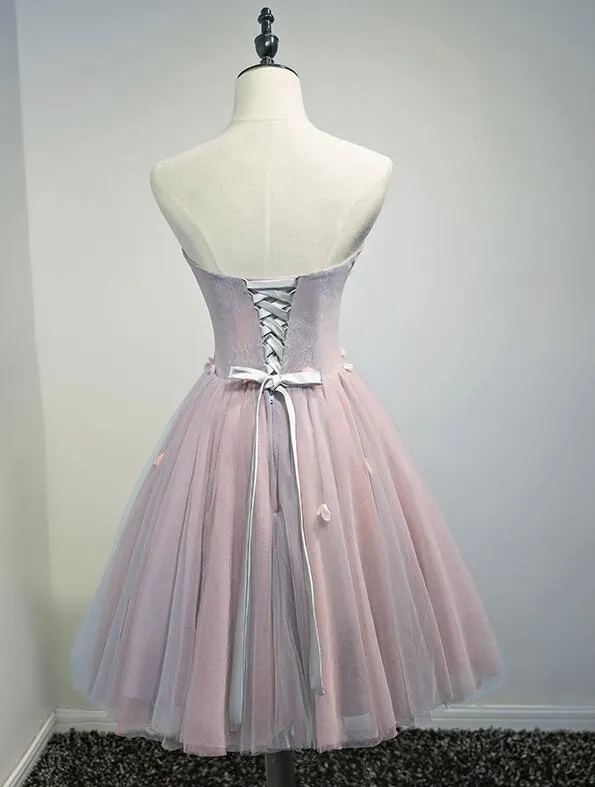 Charming Pink Tulle Short Knee Length Party Dress, Homecoming Dress