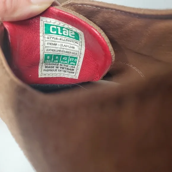 Clae Ellington Leather Sneaker Tan Red Soles Sz 9