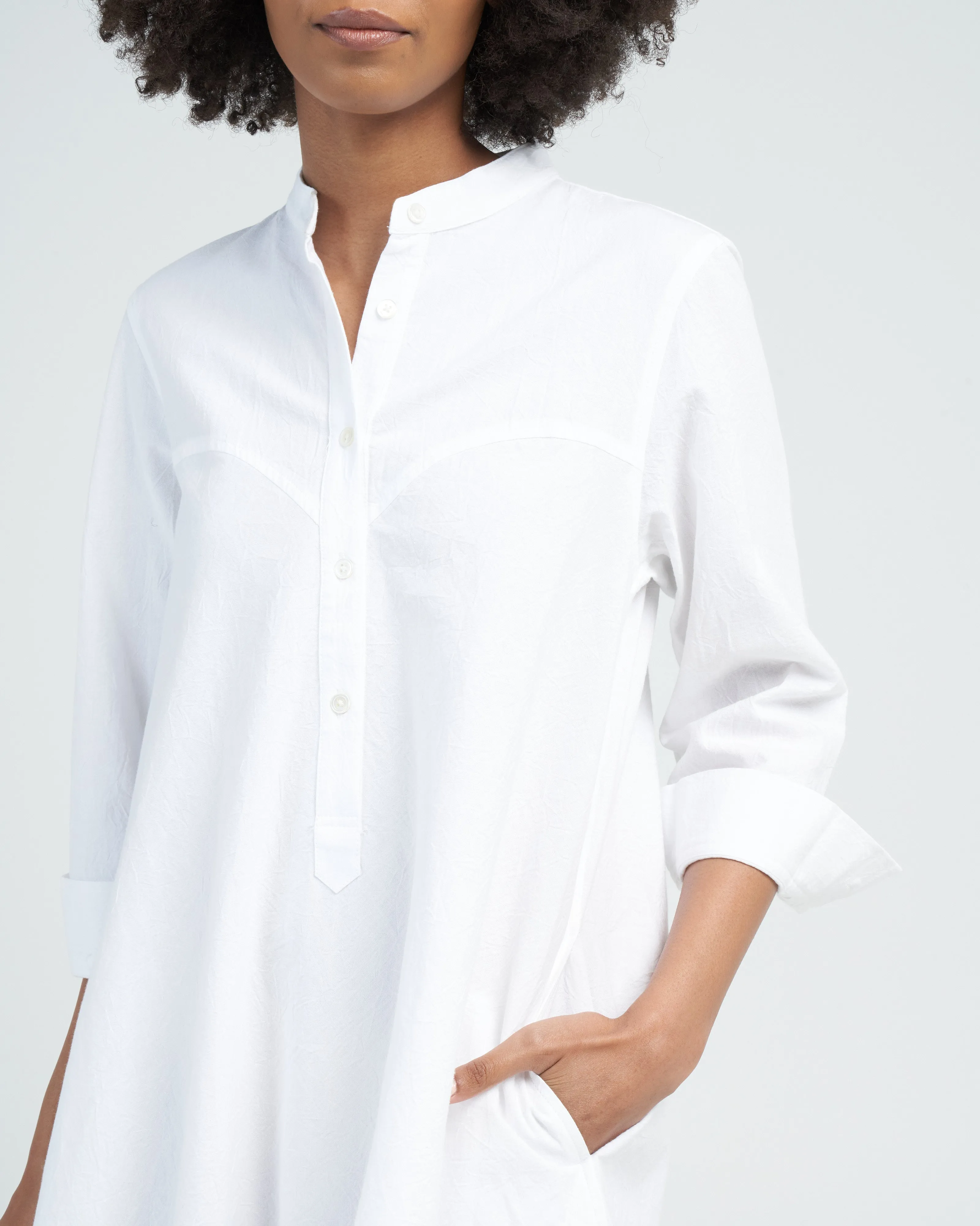 crinkle cotton shirt dress - white
