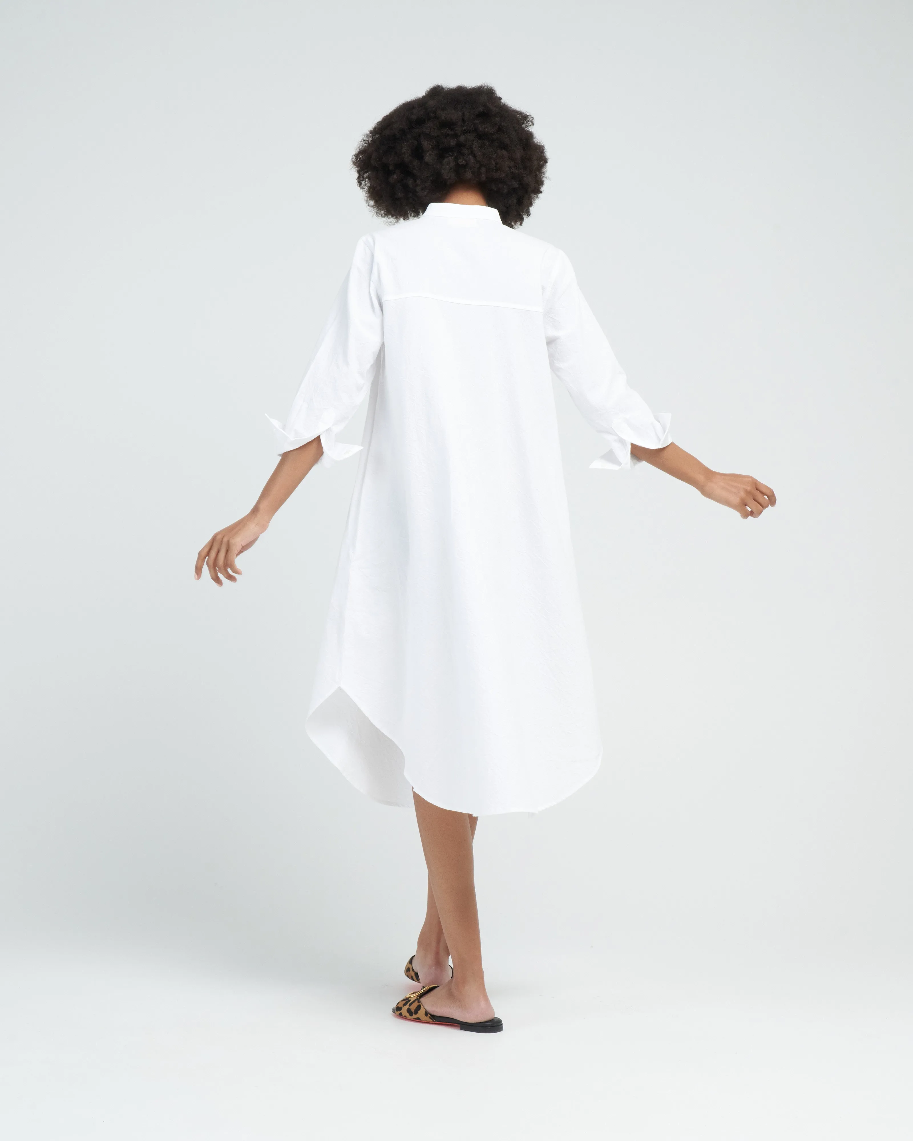 crinkle cotton shirt dress - white