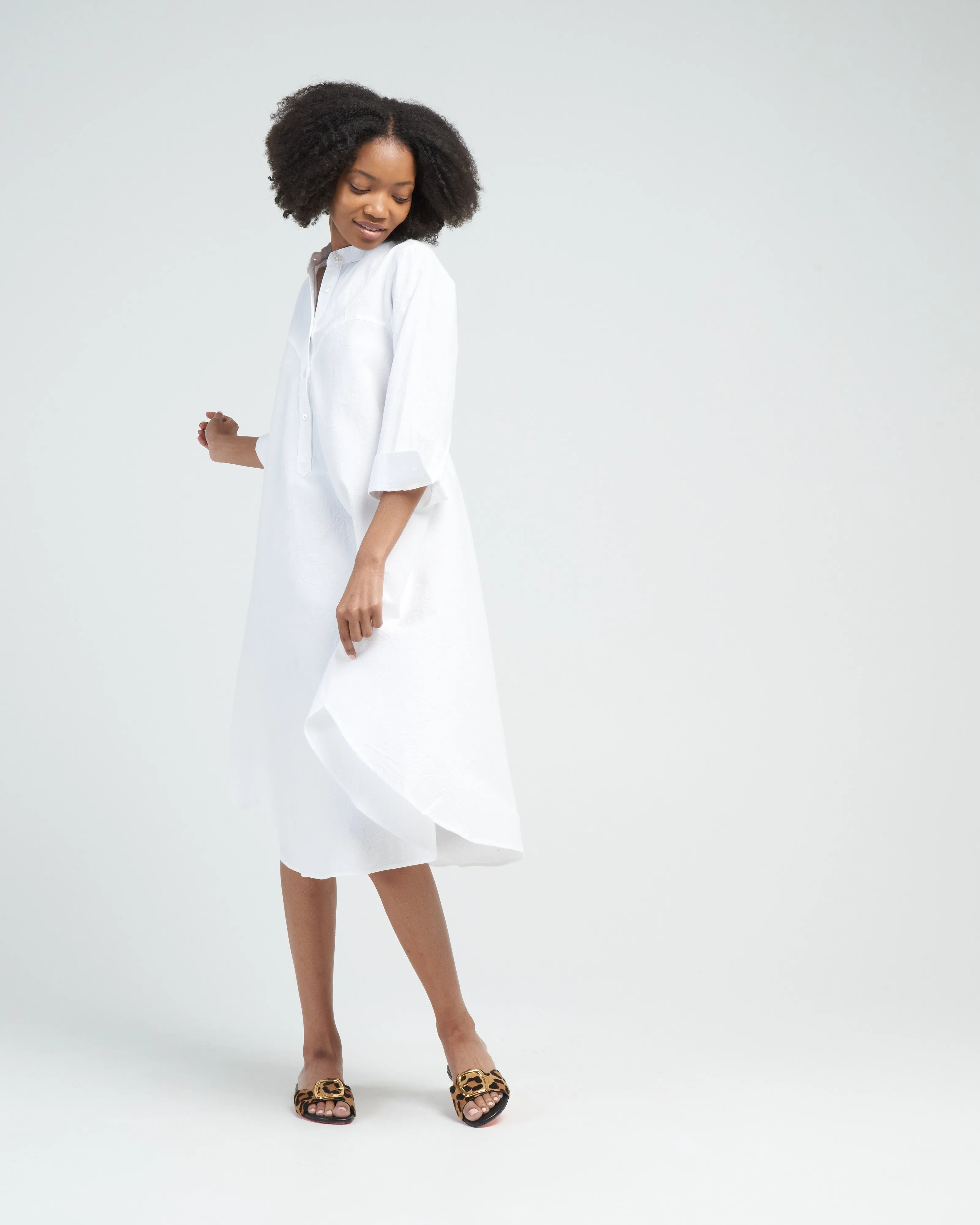 crinkle cotton shirt dress - white