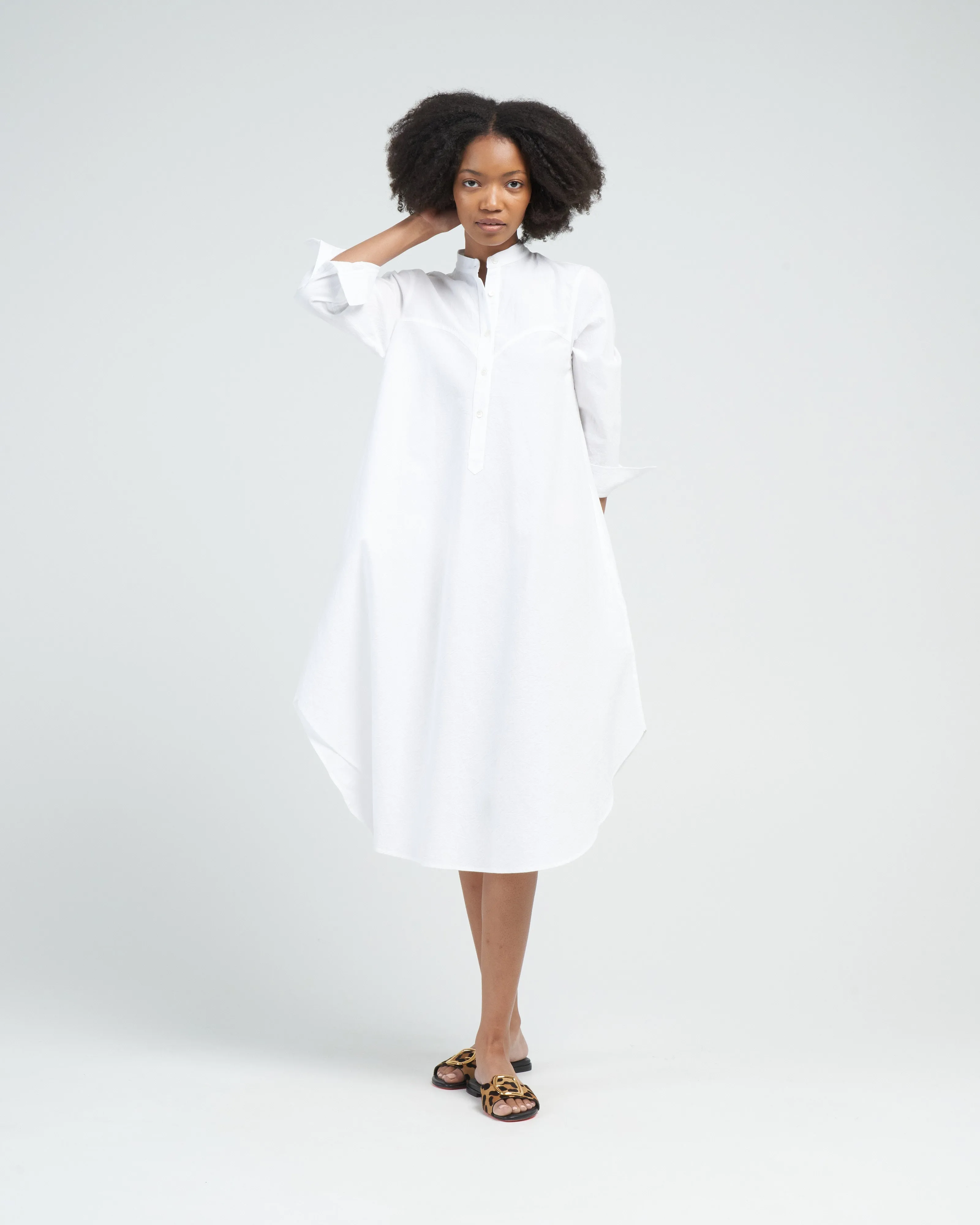 crinkle cotton shirt dress - white