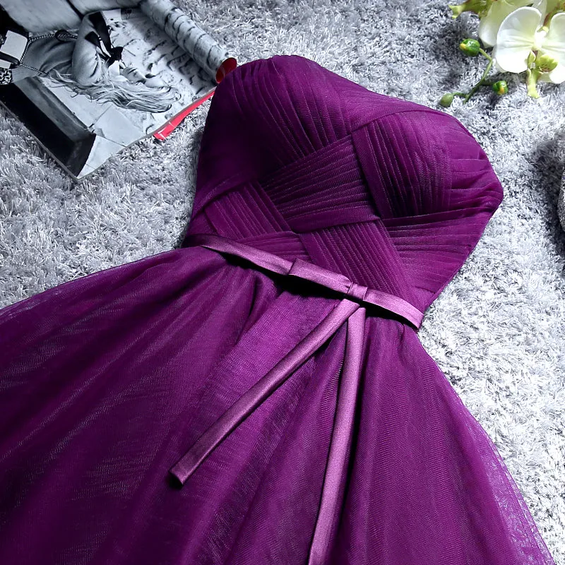 Cute Dark Purple Tulle Short Bridesmaid Dress, Tulle Party Dress, Short Formal Dress