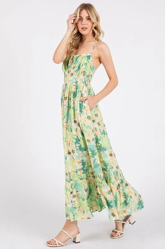 Floral Smocked Back Ruffled Hem Maxi Cami Dress