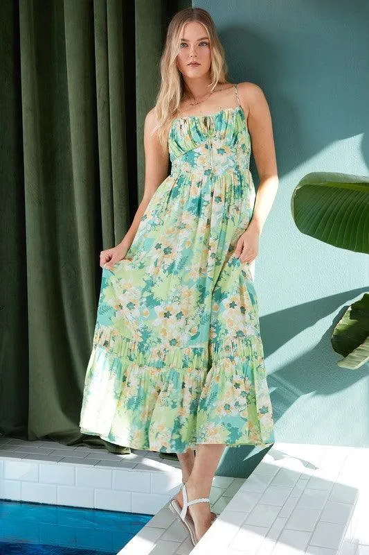 Floral Smocked Back Ruffled Hem Maxi Cami Dress