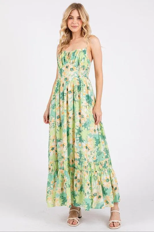 Floral Smocked Back Ruffled Hem Maxi Cami Dress