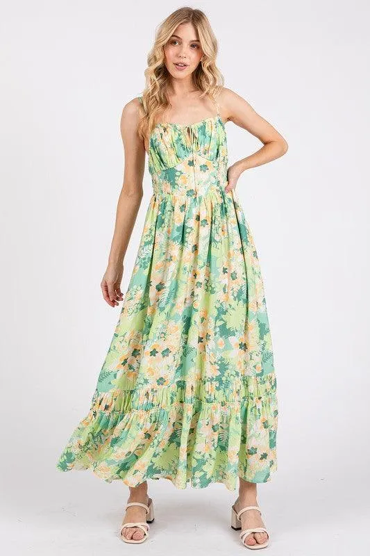 Floral Smocked Back Ruffled Hem Maxi Cami Dress