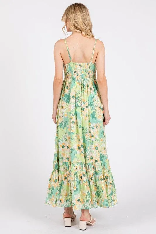 Floral Smocked Back Ruffled Hem Maxi Cami Dress