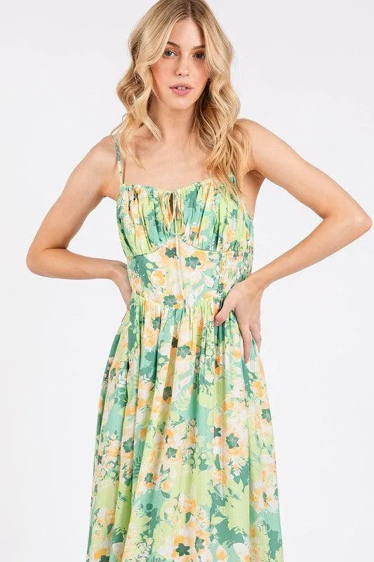 Floral Smocked Back Ruffled Hem Maxi Cami Dress