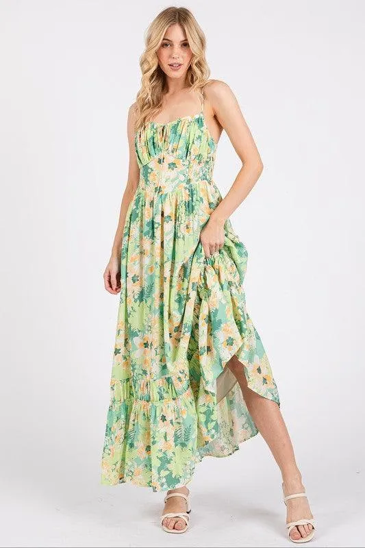 Floral Smocked Back Ruffled Hem Maxi Cami Dress