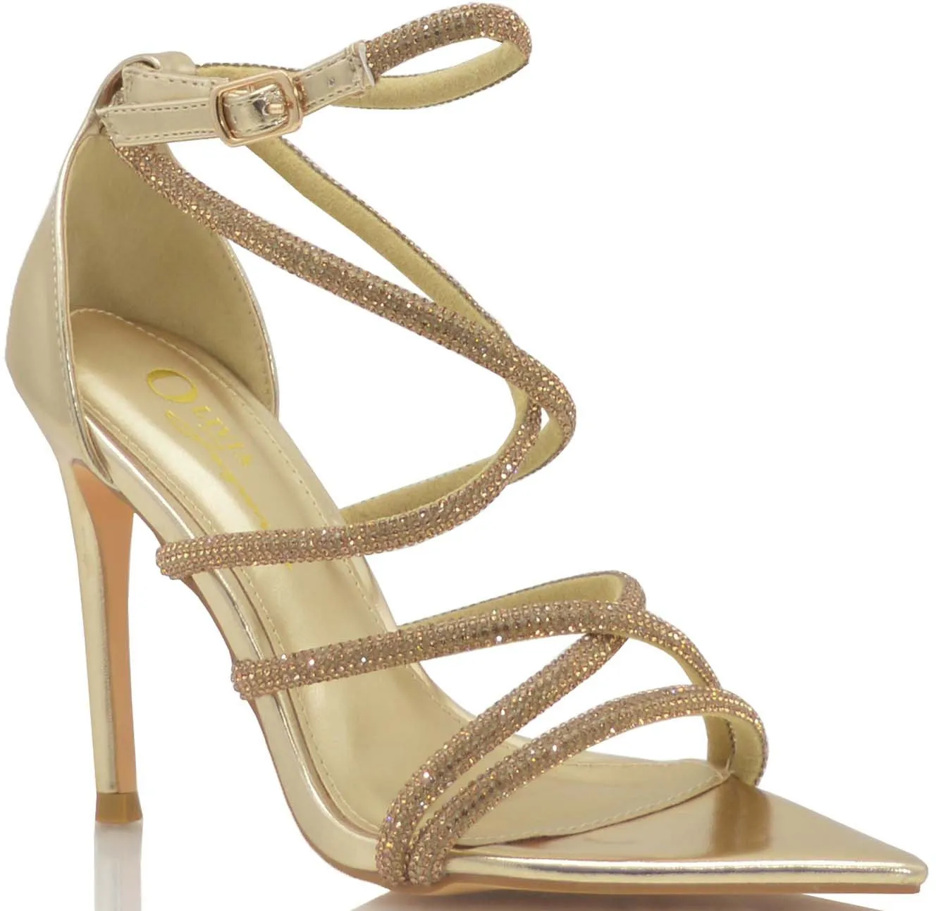 Golden Glam Rhinestones Strappy Heels