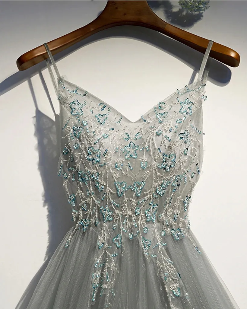 Gorgeous Straps V-neckline Long Party Dress, A-line Prom Dress Evening Dress