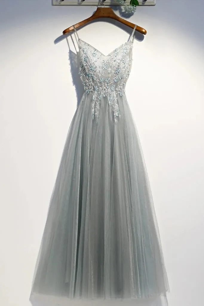 Gorgeous Straps V-neckline Long Party Dress, A-line Prom Dress Evening Dress