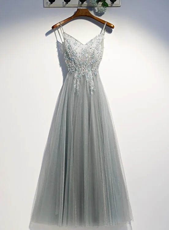 Gorgeous Straps V-neckline Long Party Dress, A-line Prom Dress Evening Dress