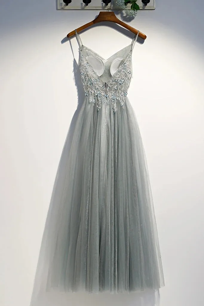 Gorgeous Straps V-neckline Long Party Dress, A-line Prom Dress Evening Dress