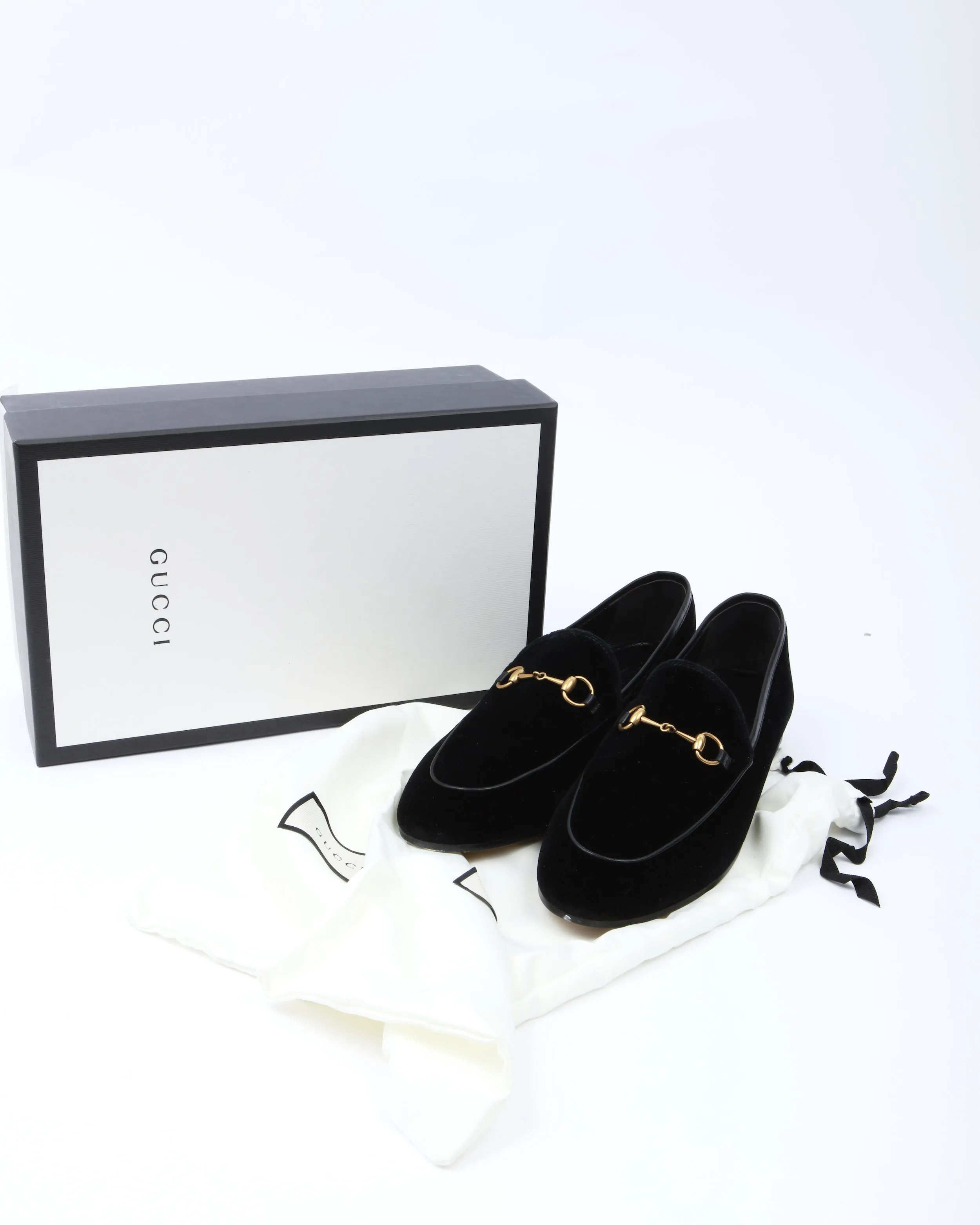 Gucci Black Velvet Jordaan Horsebit Loafers - 41.5