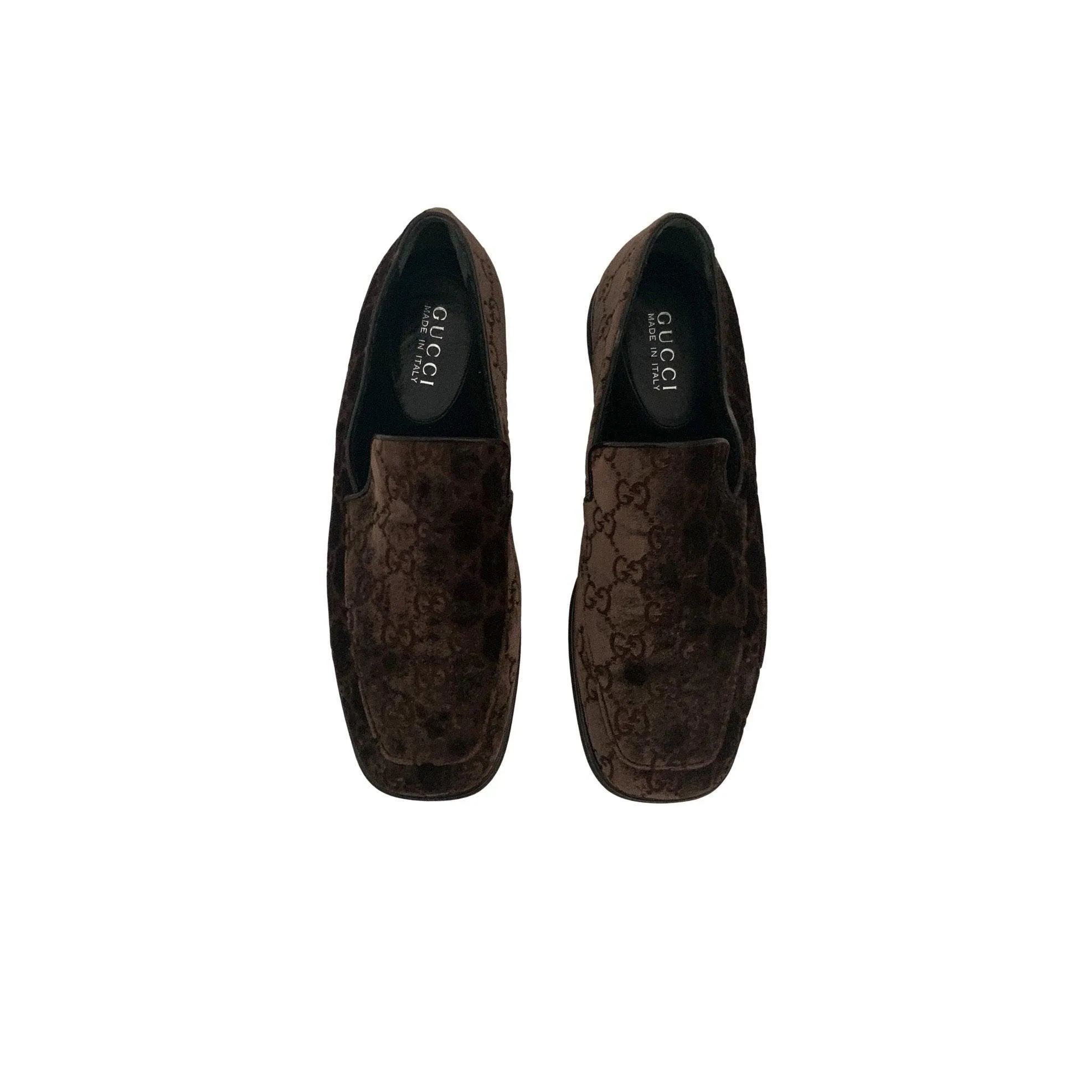 Gucci Brown Monogram Velvet Loafers