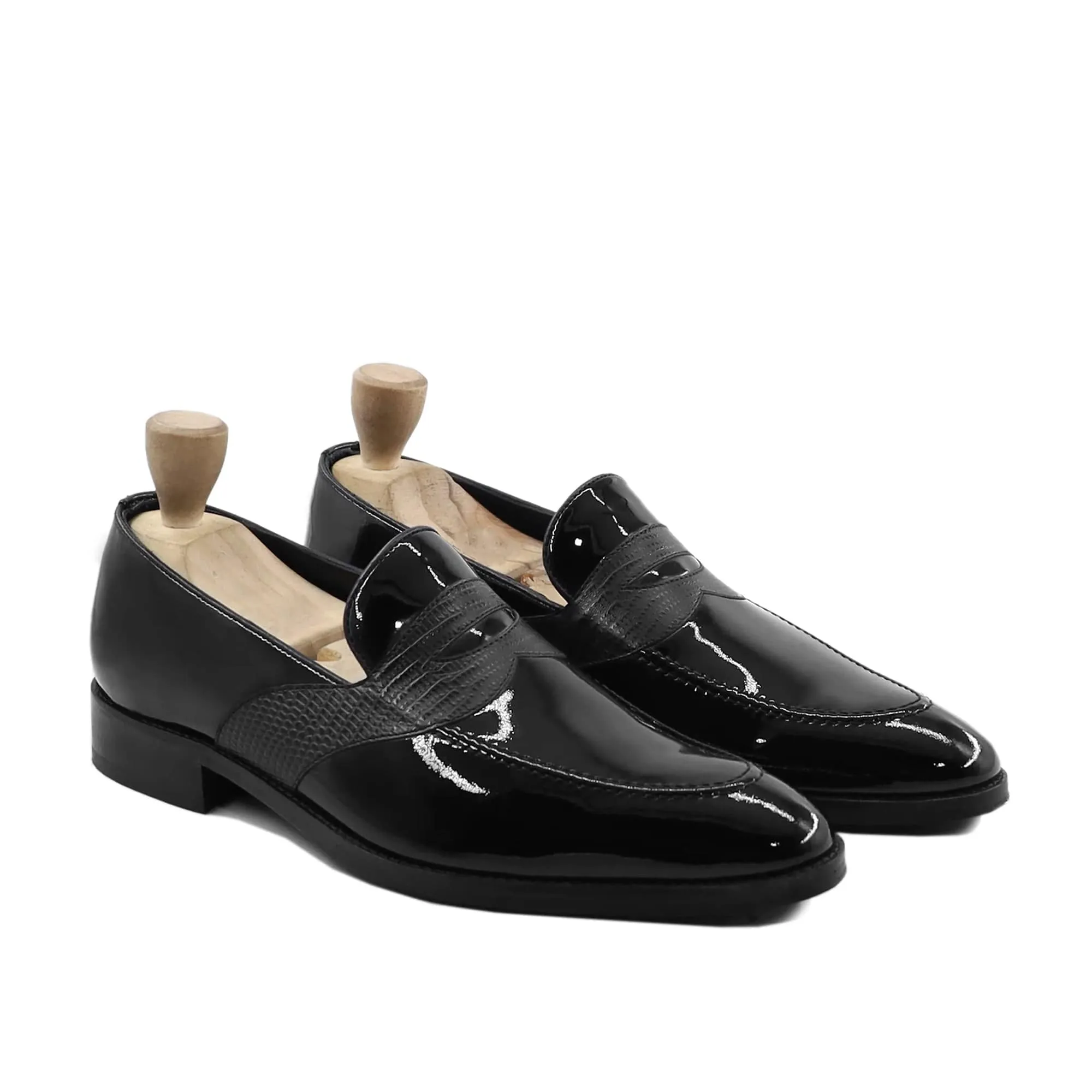 Handmade Custom Black Patent Leather Mens Loafers