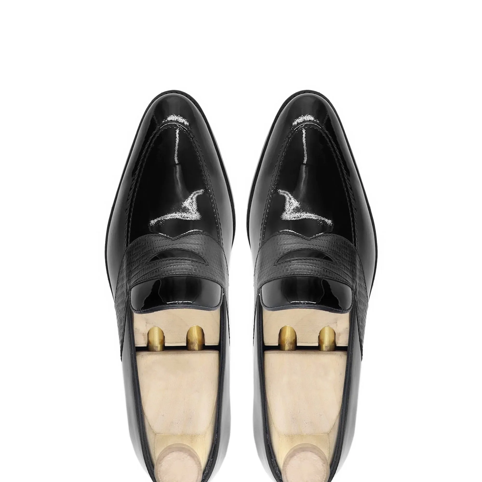 Handmade Custom Black Patent Leather Mens Loafers