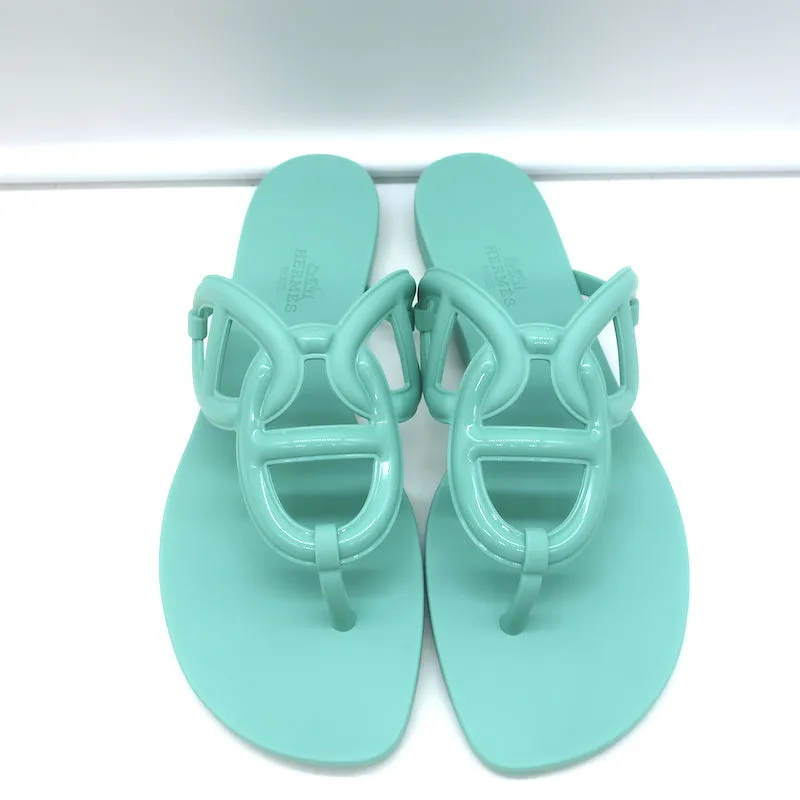 Hermes Egerie Thong Sandals Aqua Waterproof TPU Size 38 Flat Flip Flops NEW