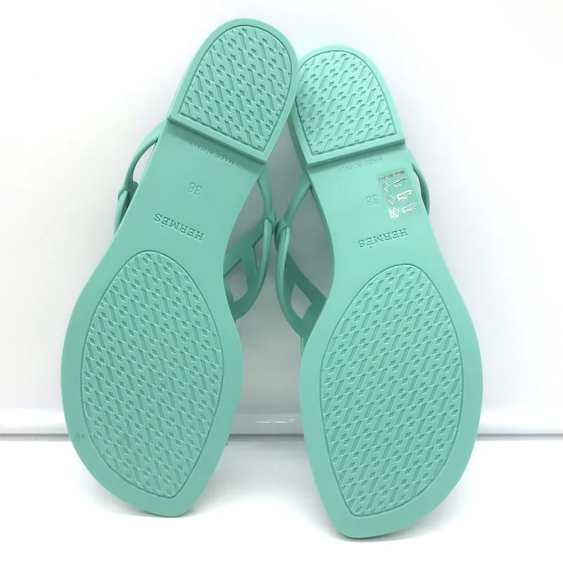Hermes Egerie Thong Sandals Aqua Waterproof TPU Size 38 Flat Flip Flops NEW