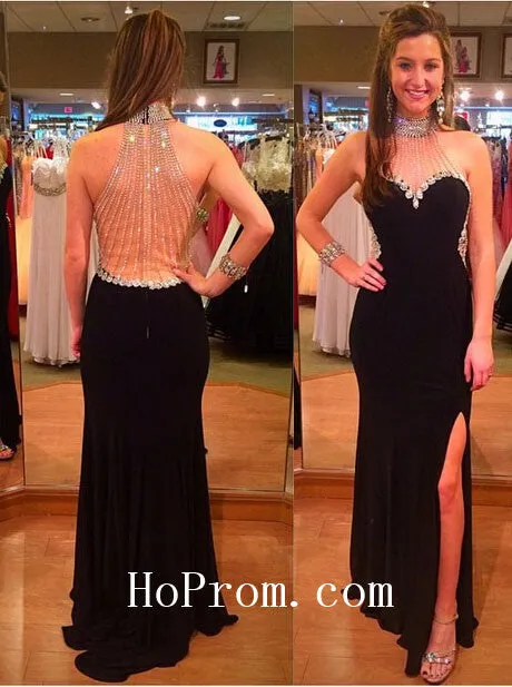 Illusion Back Prom Dresses,Black Prom Dress,Evening Dresses