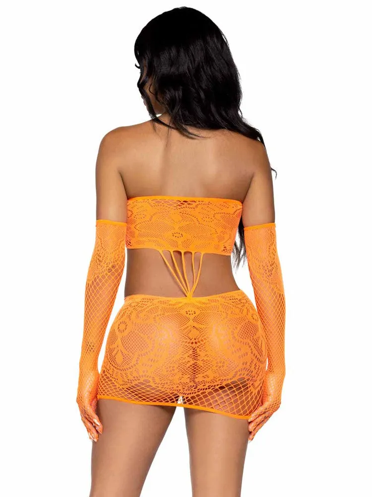 Leg Avenue Kiss Me More Strappy Lace Tube Dress and Gloves LA86133