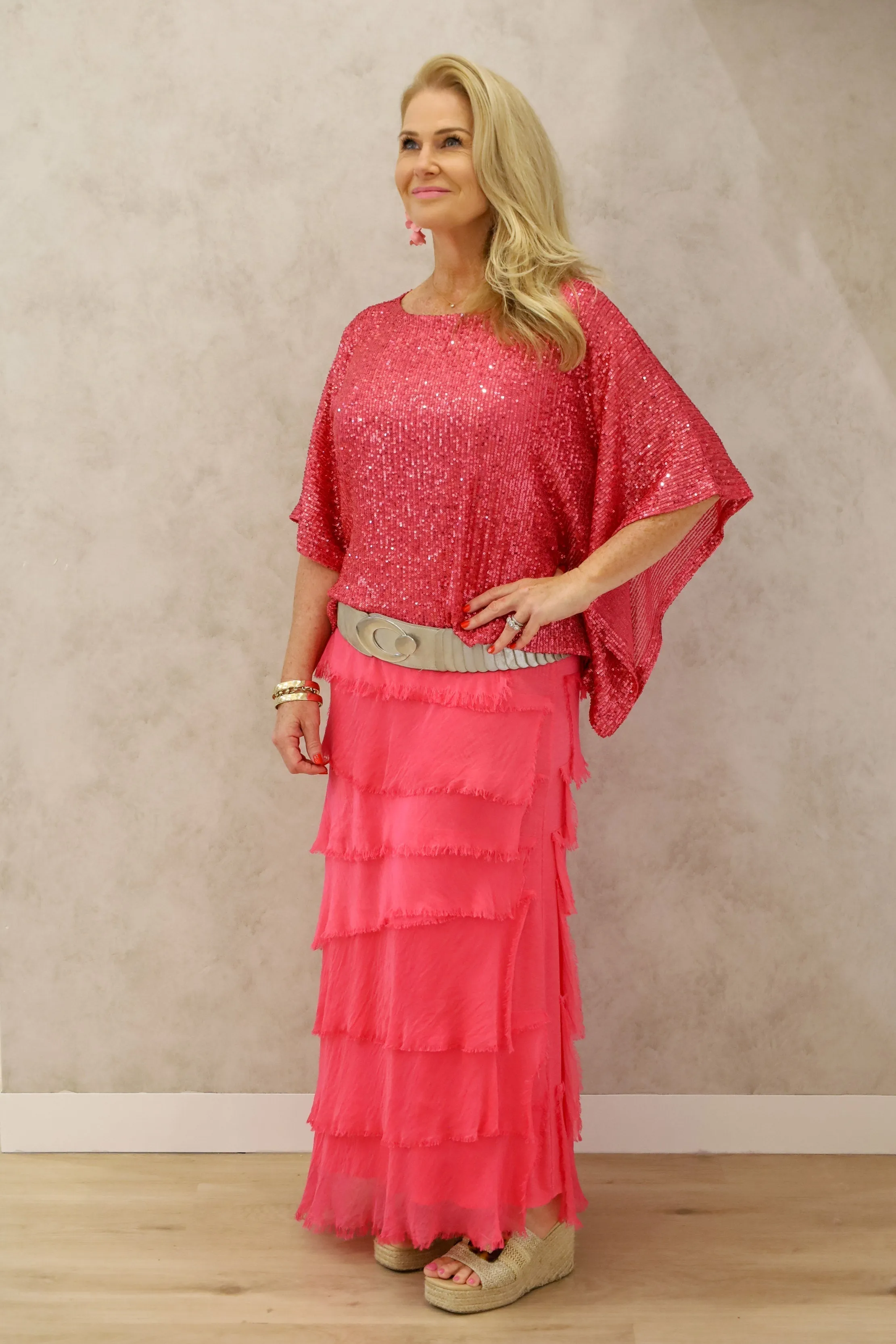 Lynsay Sequin Top in Raspberry Sorbet
