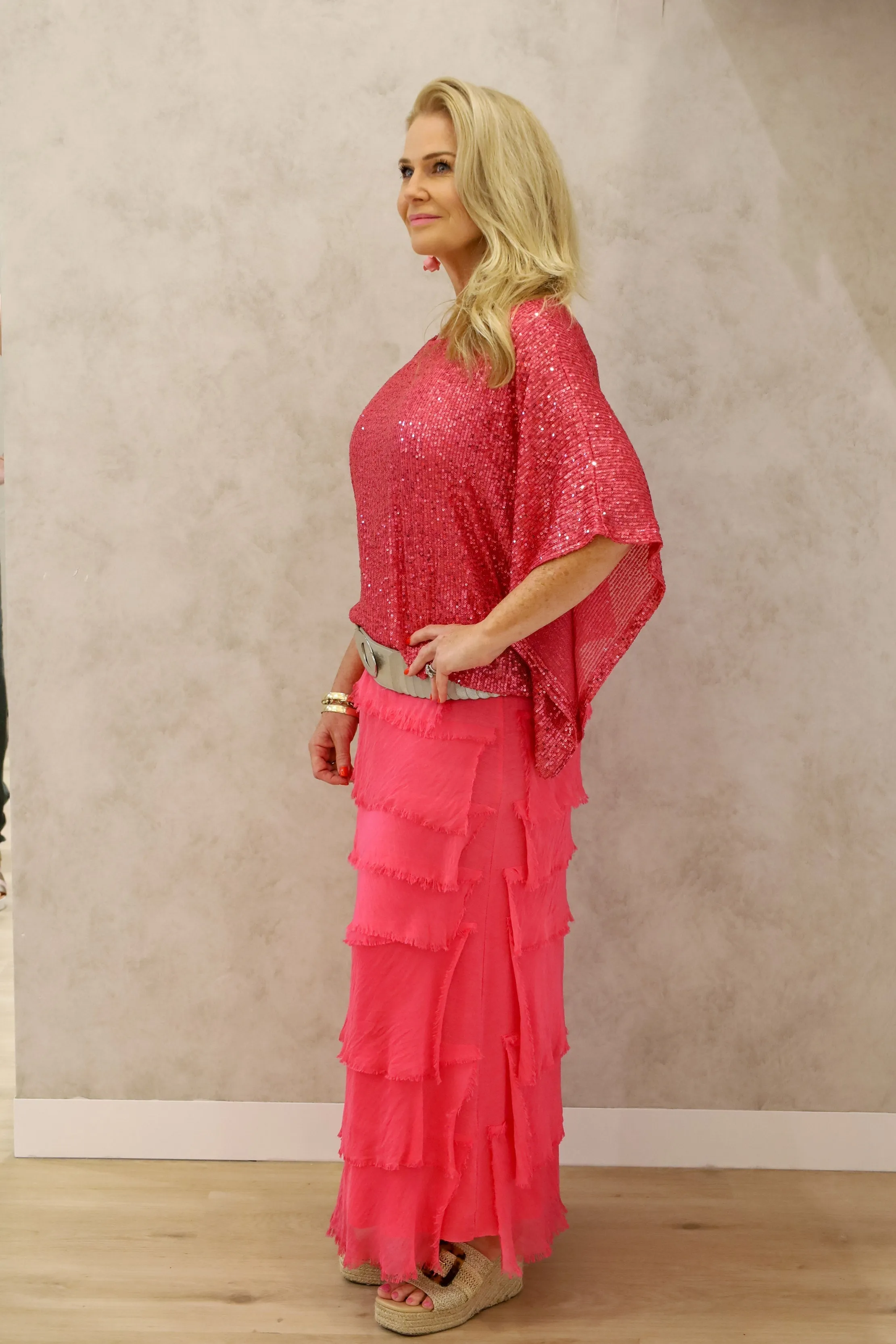 Lynsay Sequin Top in Raspberry Sorbet