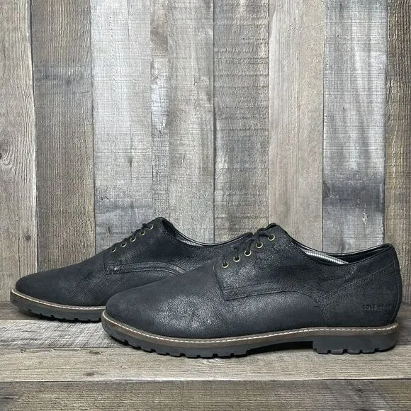 Mens Cole Haan Nathan Gray Leather Casual Comfort Plain Toe Oxfords Size 12 M