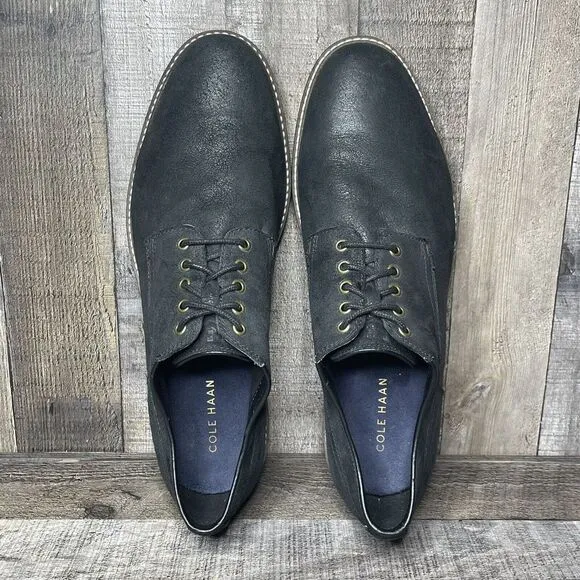 Mens Cole Haan Nathan Gray Leather Casual Comfort Plain Toe Oxfords Size 12 M