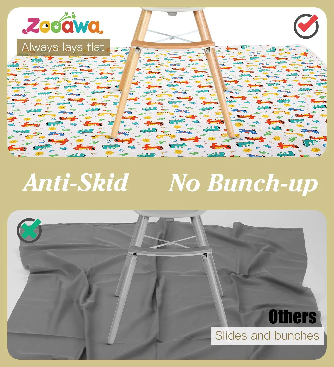 New Zooawa Baby Splat Mat, Anti-Slip Waterproof Splash Spill Floor Mat Under Highchairs, Machine Washable Multi-Purpose Play Picnic Mat & Arts Crafts Drawing Table Cloth for Baby Toddler, Dinosaur