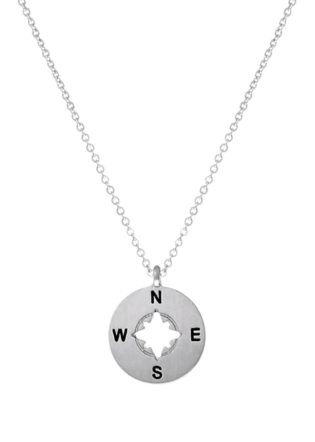 Petite Silvertone Compass Necklace