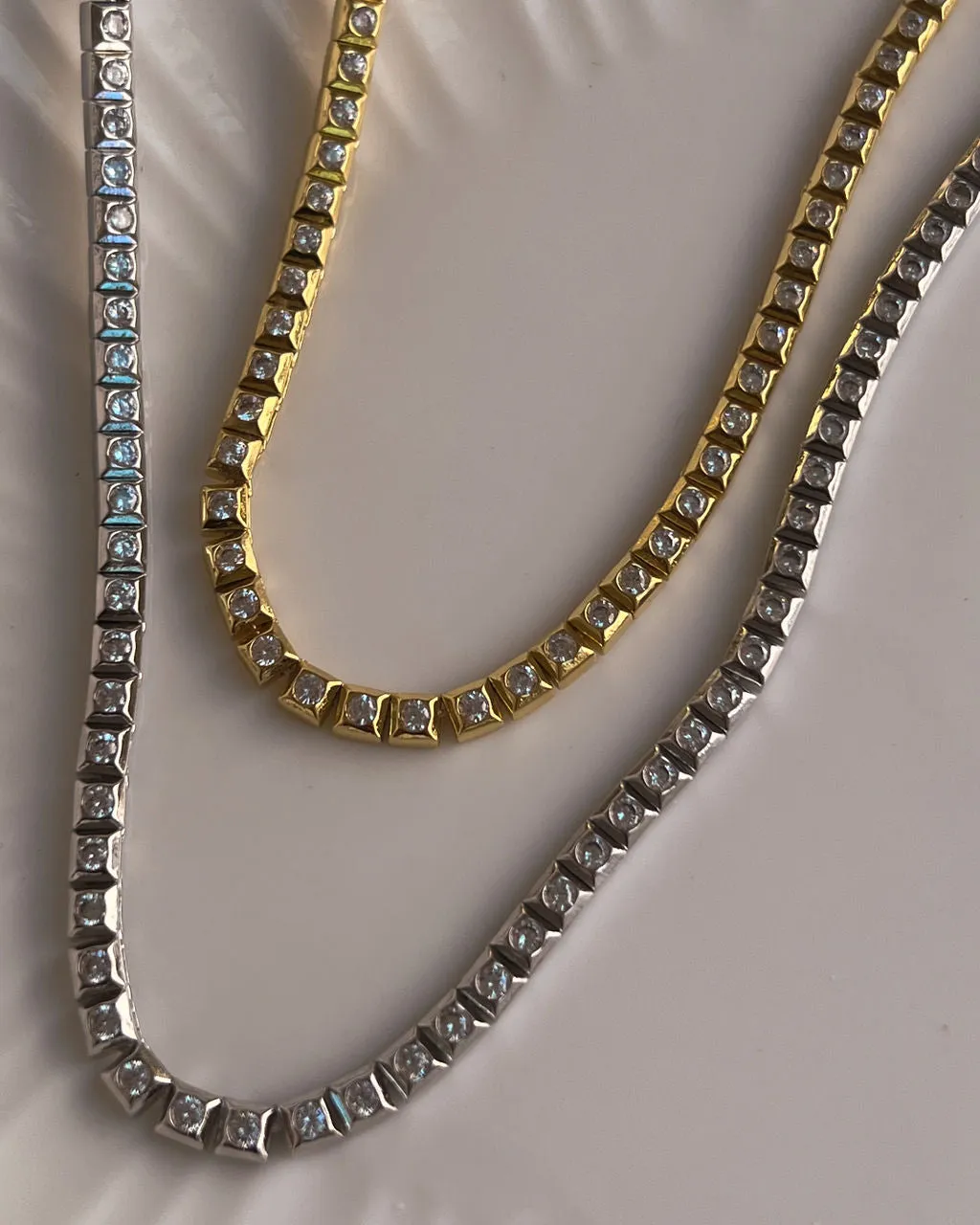 Pyramid Stud Tennis Necklace- Gold