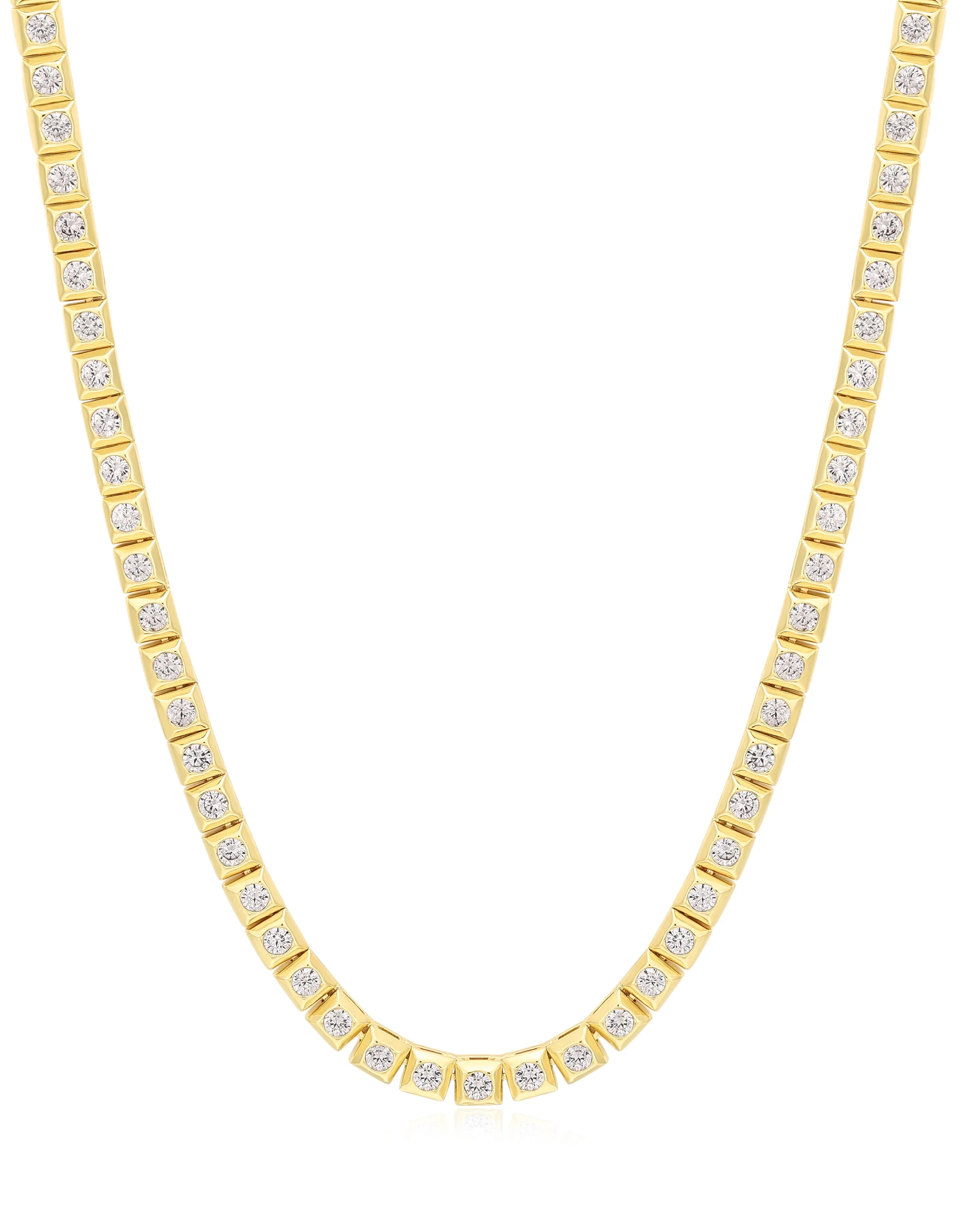 Pyramid Stud Tennis Necklace- Gold