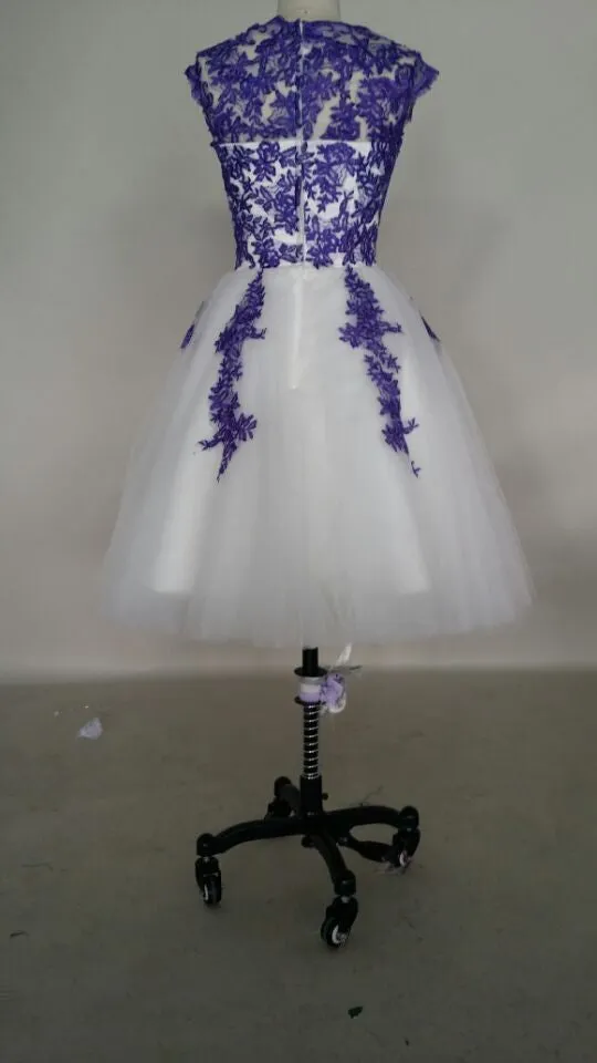 Round Neckline Prom Dresses,Short Prom Dress,Applique Evening Dresses