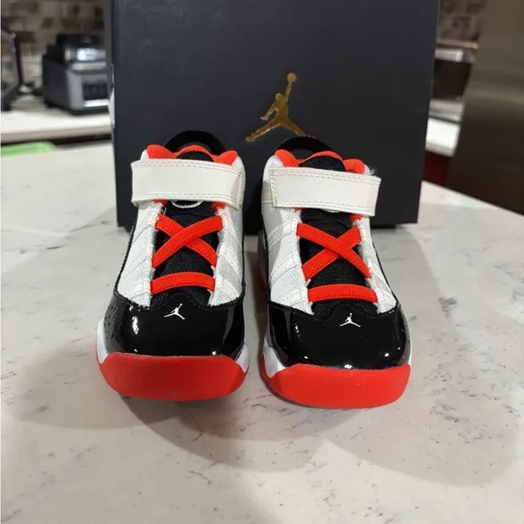 TD Size 8-10C Air Jordan 6 Rings Basketball Shoes DV1344-108 White Orange Black