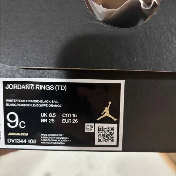 TD Size 8-10C Air Jordan 6 Rings Basketball Shoes DV1344-108 White Orange Black