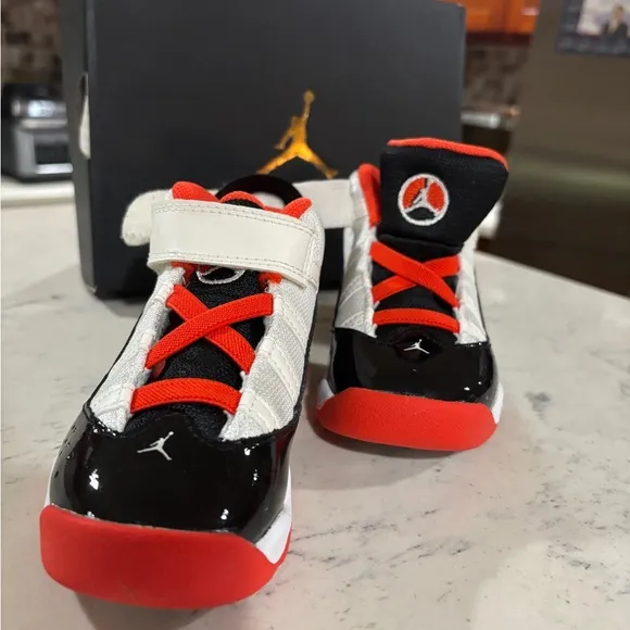 TD Size 8-10C Air Jordan 6 Rings Basketball Shoes DV1344-108 White Orange Black
